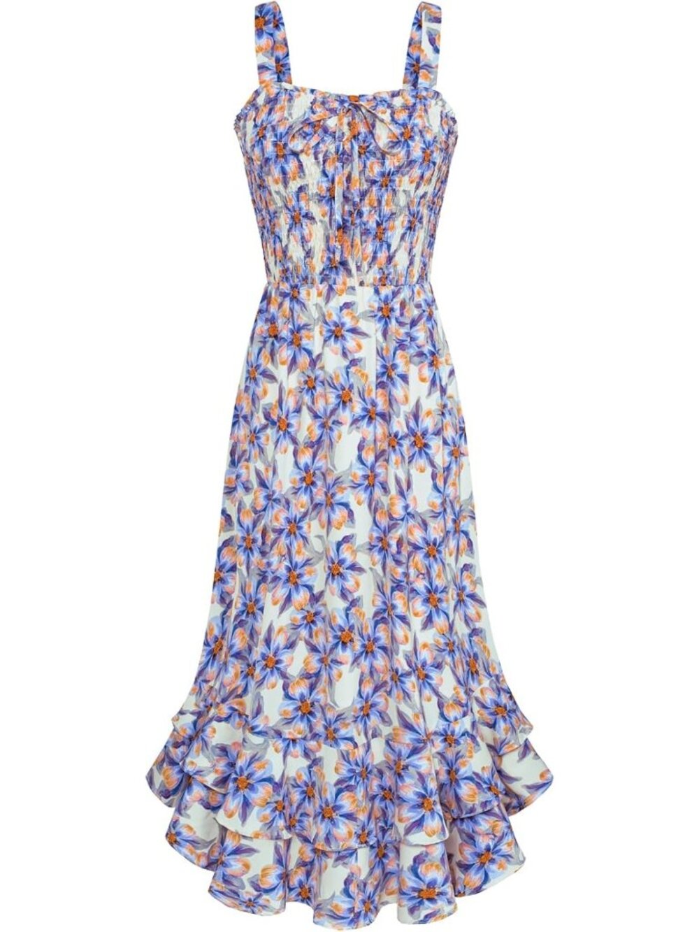 Women's Blue Floral Square Neck Strapped A LINE Floral Boho Long Maxi Dress